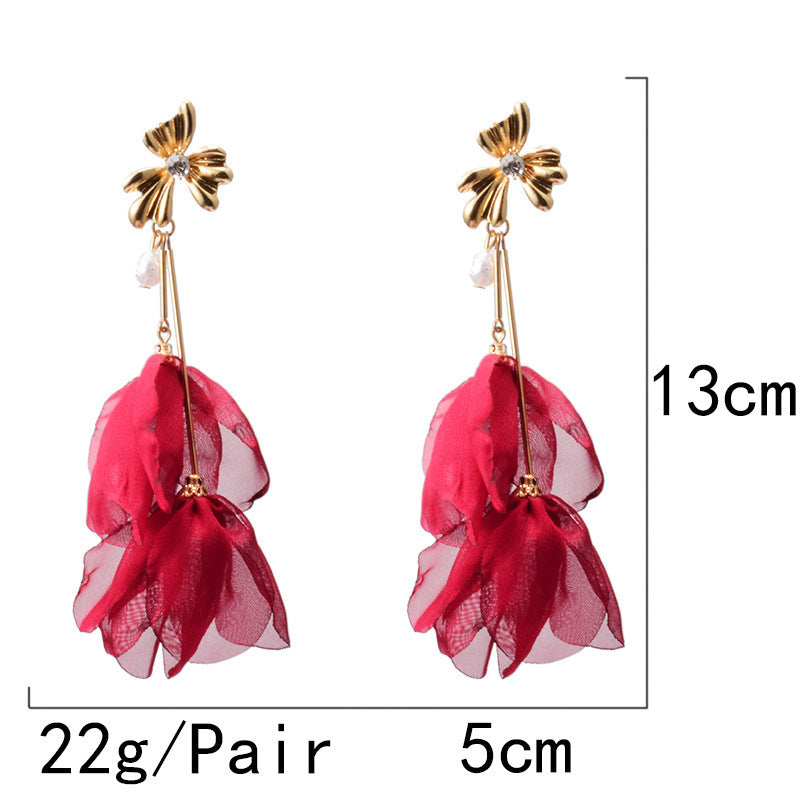 Boucles d’oreilles longues pendantes en forme de fleur