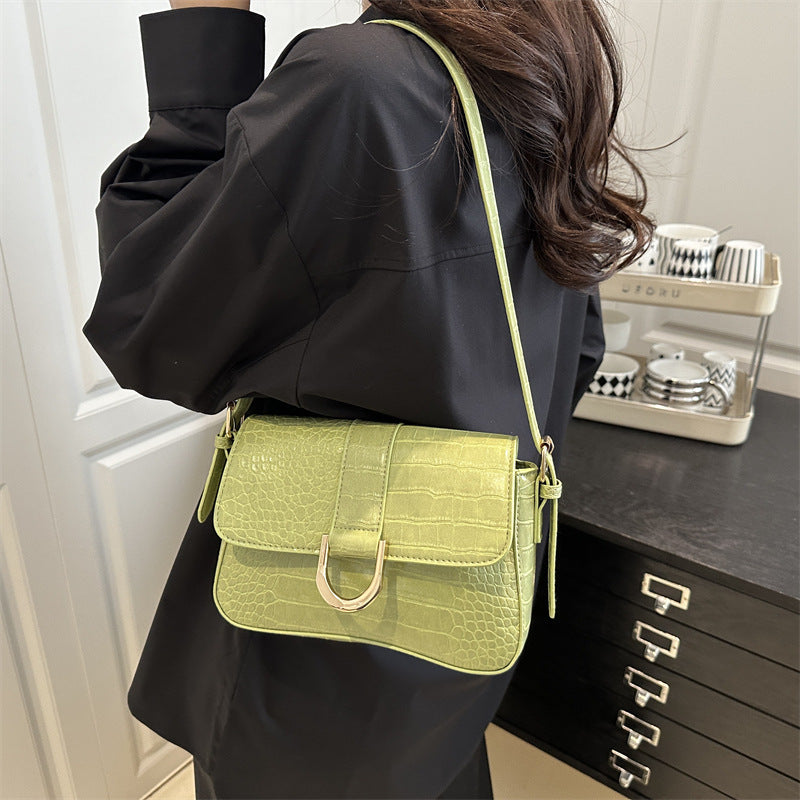 Sac épaule vintage en cuir véritable avec fermoir classique