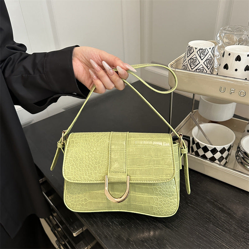Sac épaule vintage en cuir véritable avec fermoir classique