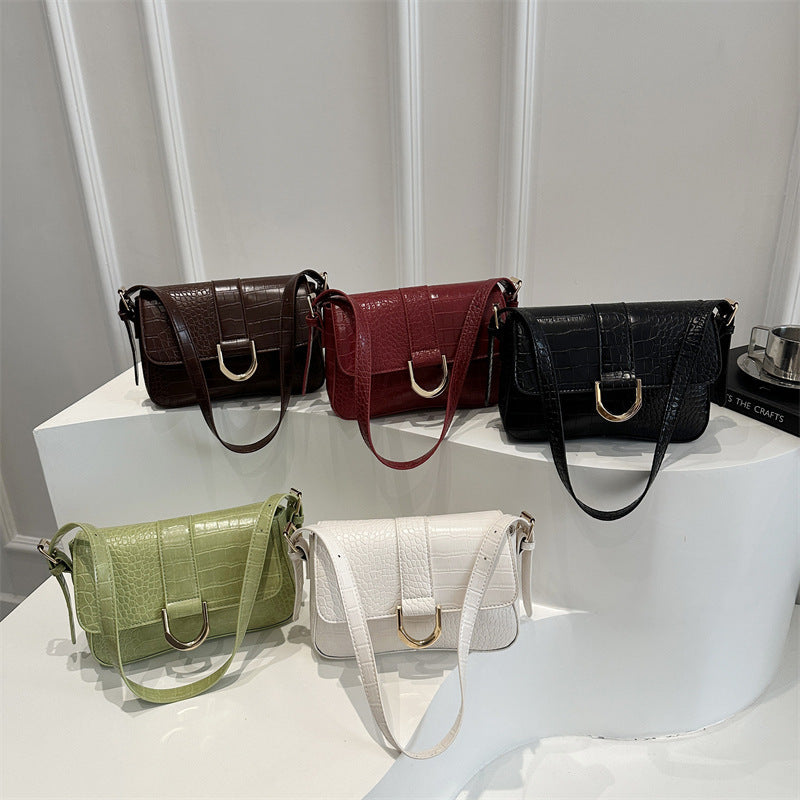 Sac épaule vintage en cuir véritable avec fermoir classique