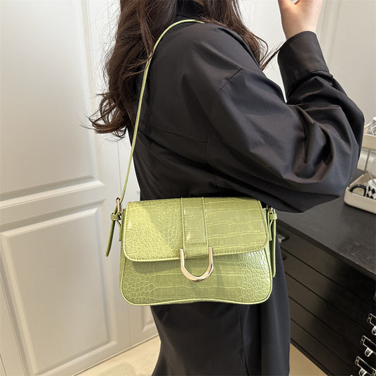 Sac épaule vintage en cuir véritable avec fermoir classique