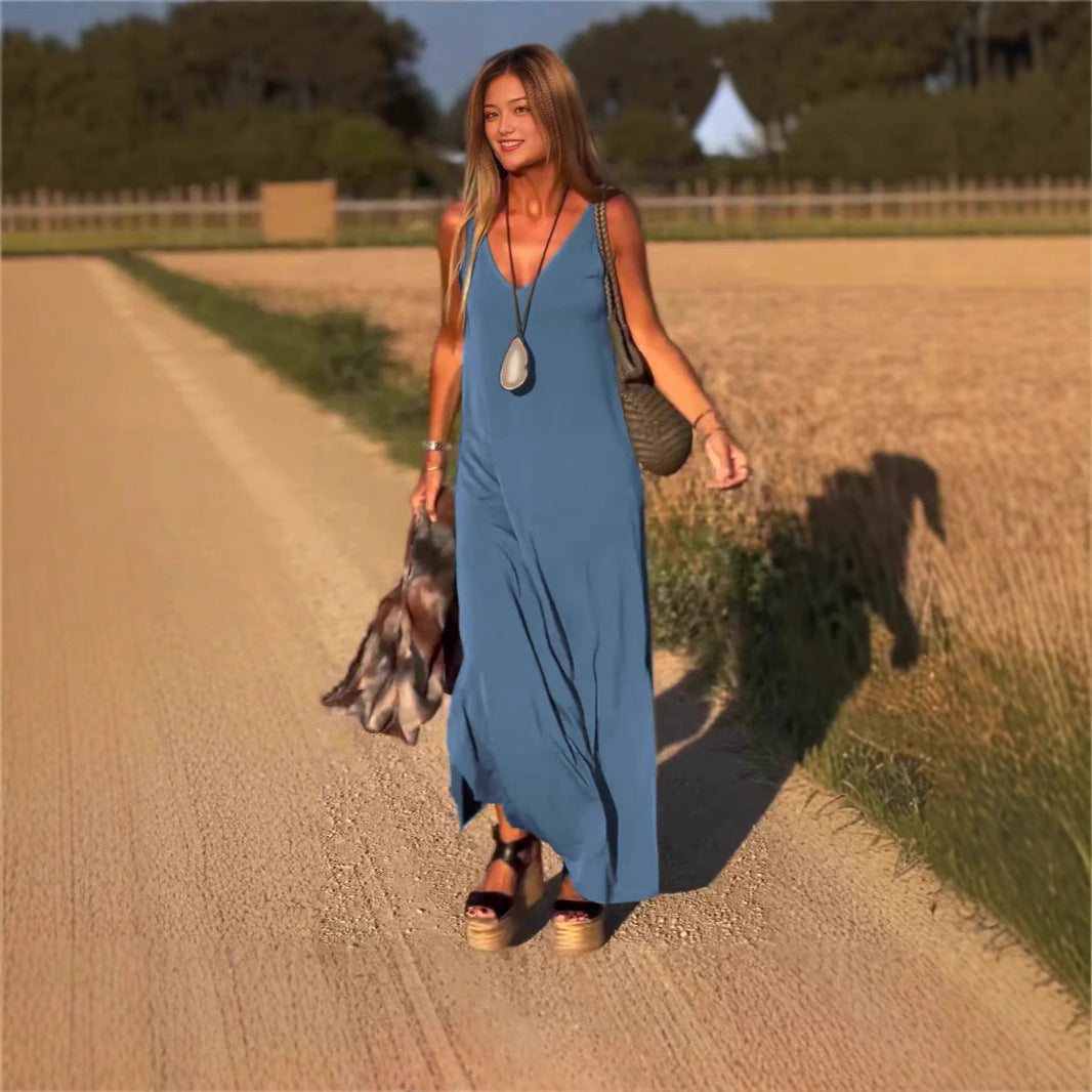 Robe à bretelles en V sexy tendance pour femmes
