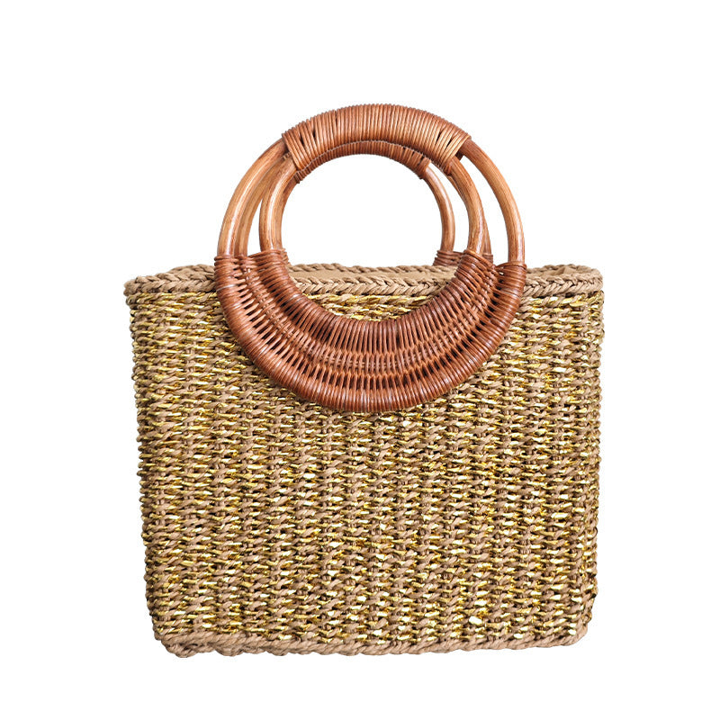 Sac Tressé à Main avec Anse en Rotin – Élégance Dorée