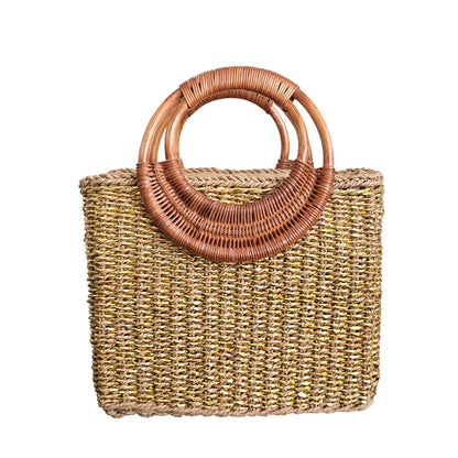Sac Tressé à Main avec Anse en Rotin – Élégance Dorée