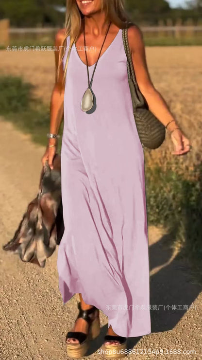 Robe à bretelles en V sexy tendance pour femmes