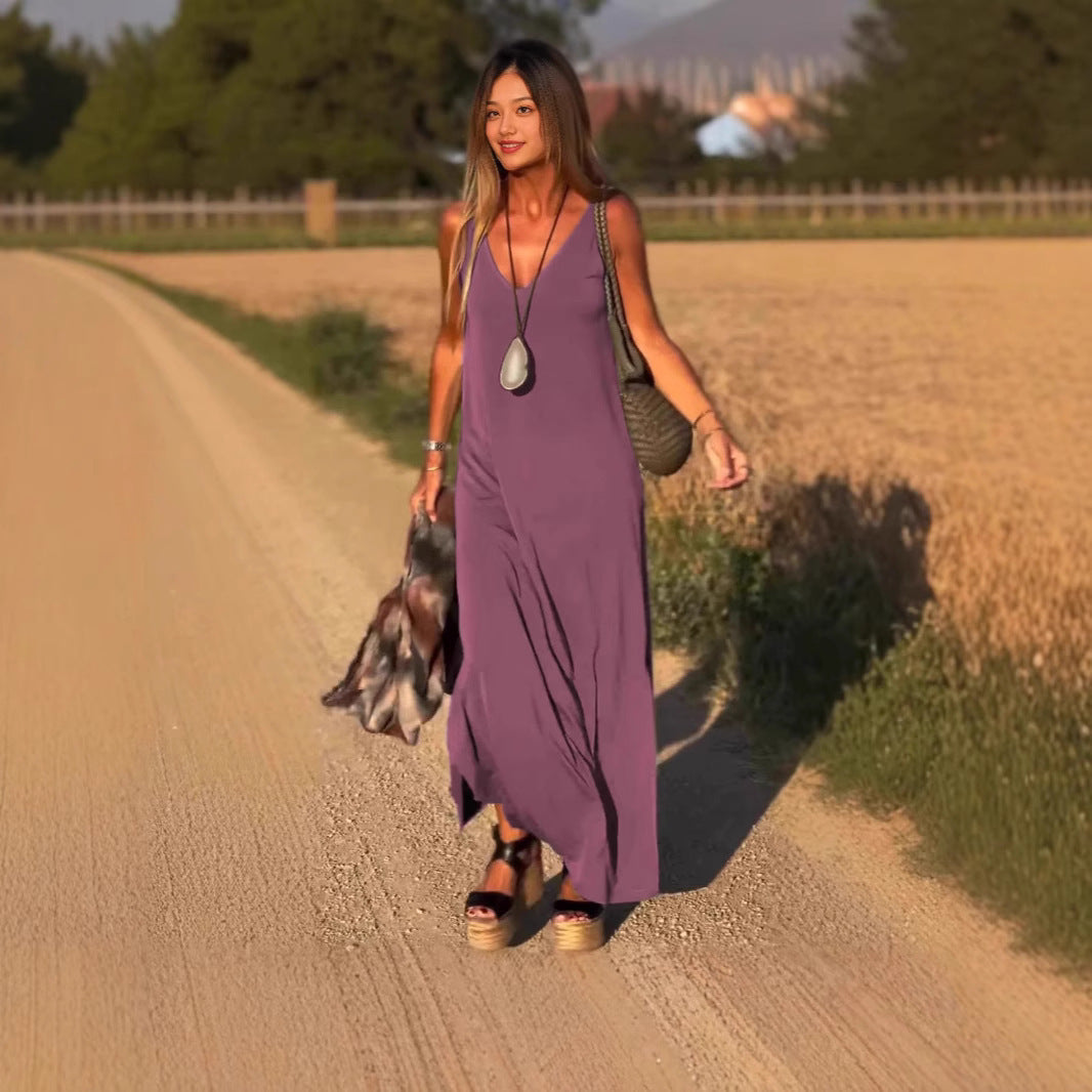 Robe à bretelles en V sexy tendance pour femmes