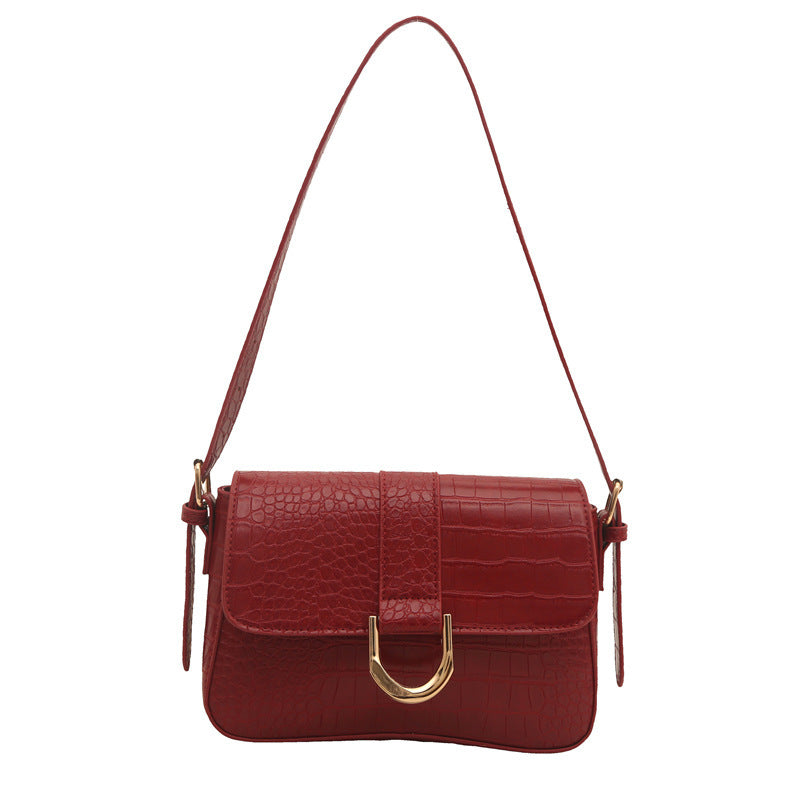 Sac épaule vintage en cuir véritable avec fermoir classique