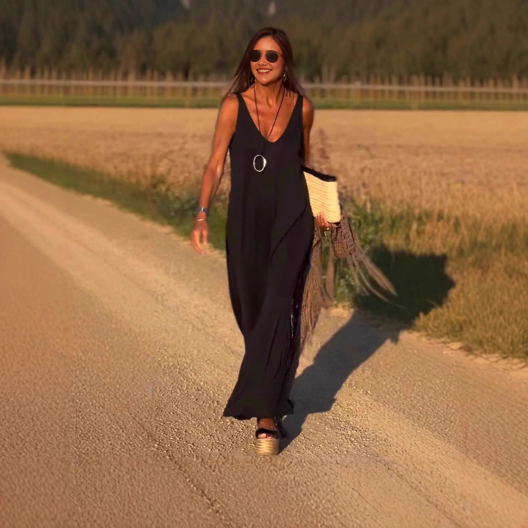 Robe à bretelles en V sexy tendance pour femmes